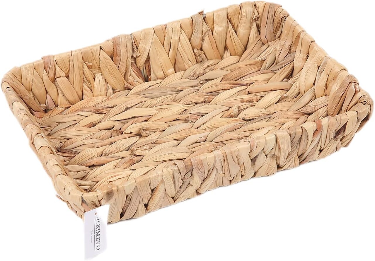 Hand-Woven Summer Storage Baskets, Water Hyacinth Wicker Baskets for Organizing,Woven Baskets, Organizer, Natural Container,13.38” x 9.5” x 2.75”